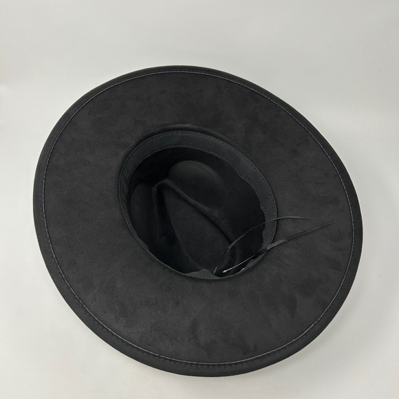Black Wide Brim Fedora Cowboy Hat Women's Medium Large Black - Picture 4 of 9